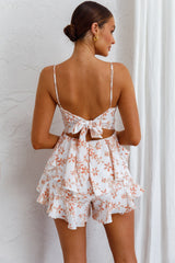 Good Morning Angel Molded Bust Flounce Hem Romper Floral Orange