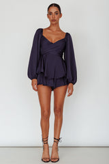 It's Complicated Long Sleeve Flounce Romper Navy