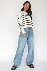 Fly High Drop Shoulder Knit Sweater Stripe Beige