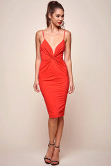 Judy Plunging Neckline Bodycon Dress Red