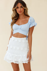 Savannah Floral Embellished Flounce Hem Mini Skirt White