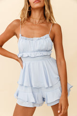Tennessee Gathered Bust Open Back Romper Steel Blue