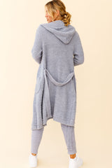 My Girl Fuzzy Knit Longline Pocket Cardigan Steel Blue