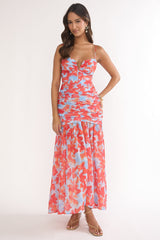 Harbor Ruched Maxi Dress Floral Blue Multi