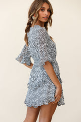 Wife Me Crew Neck Ruffle Insert Dress Polka Dot Black