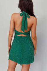 Sonoma Halterneck Faux Wrap Mesh Mini Dress Floral Green