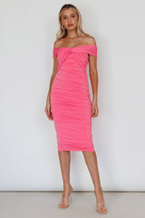 Maja Off-Shoulder Midi Dress Pink