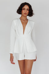 Kamanah Long Sleeve Plunging Neckline Romper White