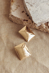 Hendrix Rectangle Cabochon Earrings Gold