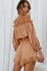 Romilly Scalloped Lace Trim Shorts Tan