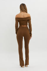 Zuzana Split Hem Flare Pants Brown
