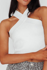 Kansas Crossover Neck Knit Top White