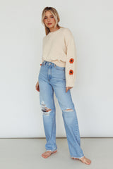 Lighthouse Flower Accent Sweater Cream