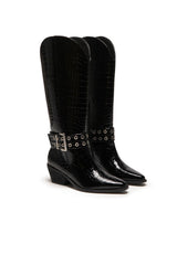 THERAPY Maiden Cowboy Boot Black Patent Croc