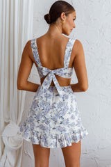 Pascale String-Tie Cut-Out Dress Floral Blue