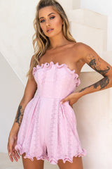 Paris In Spring Bandeau Frill Trim Romper Blush