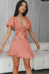 Mielle Lace Bodice Mini Dress Rose