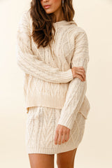 Issy Dropped Sleeve Cable Knit Hoodie Cream