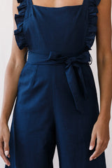 Serenade Ruffle Strap Pinafore Jumpsuit Navy