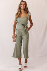 Serenade Ruffle Strap Pinafore Jumpsuit Olive