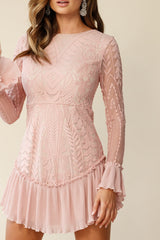 Dreamy Long Sleeve Mini Dress Blush