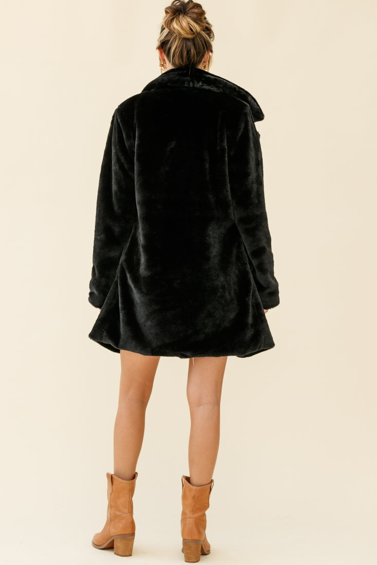 Tahoe Faux Fur Notch Lapel Coat Black