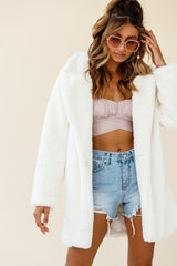 Tahoe Faux Fur Notch Lapel Coat Cream White
