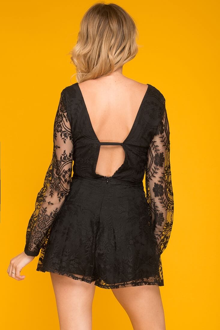 Helena Embroidered Sleeve Romper Black