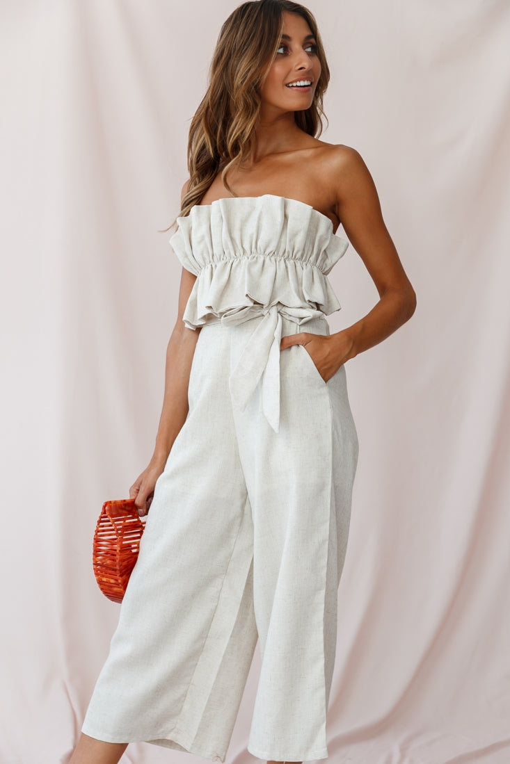Thea Ruffle Crop Top Jumpsuit Natural