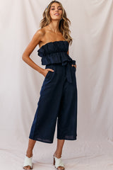 Thea Ruffle Crop Top Jumpsuit Navy