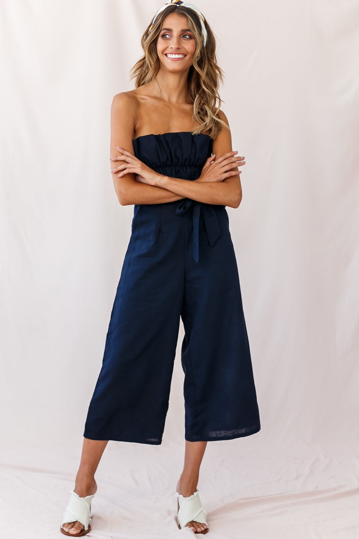 Thea Ruffle Crop Top Jumpsuit Navy