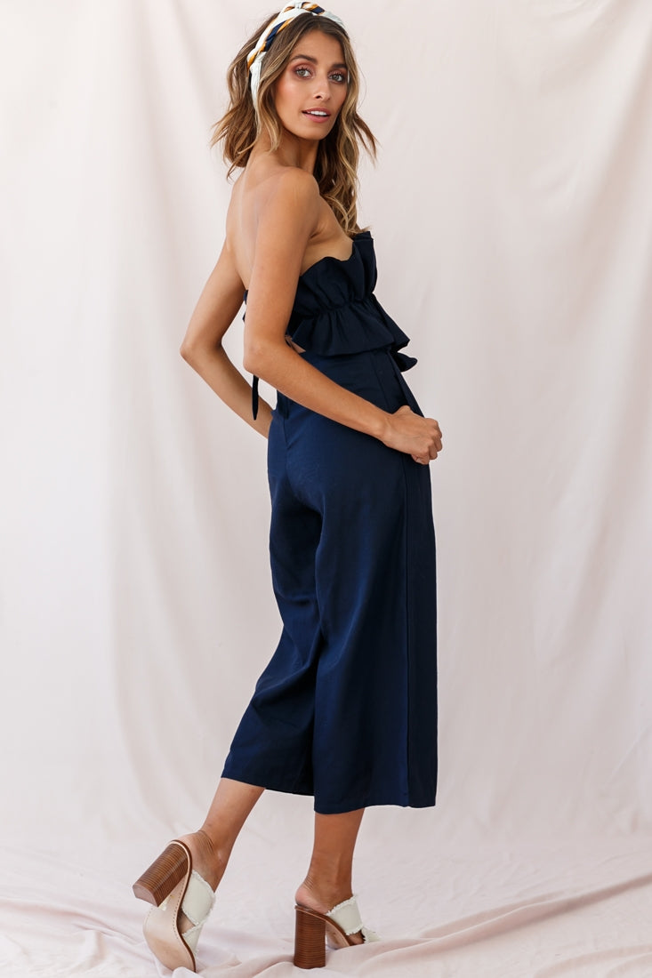 Thea Ruffle Crop Top Jumpsuit Navy