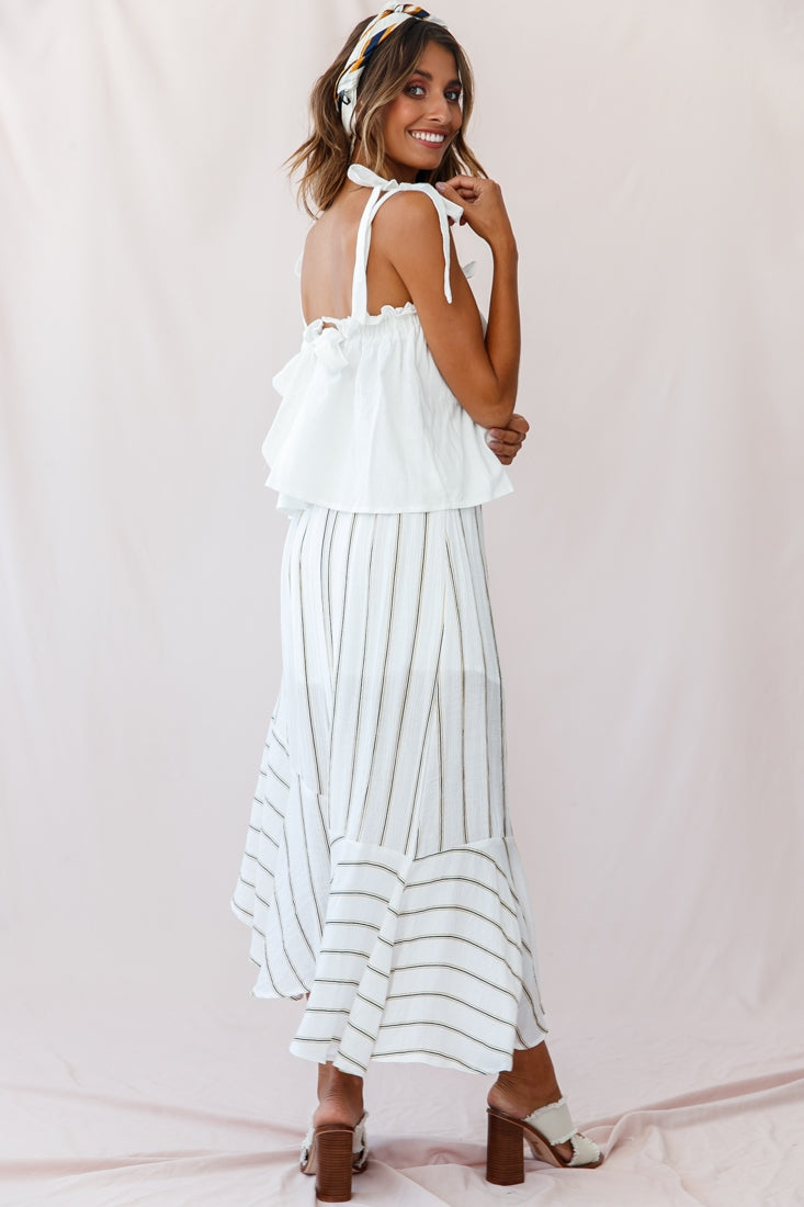 Friday Front Split Maxi Skirt Stripe Print Mustard/Navy