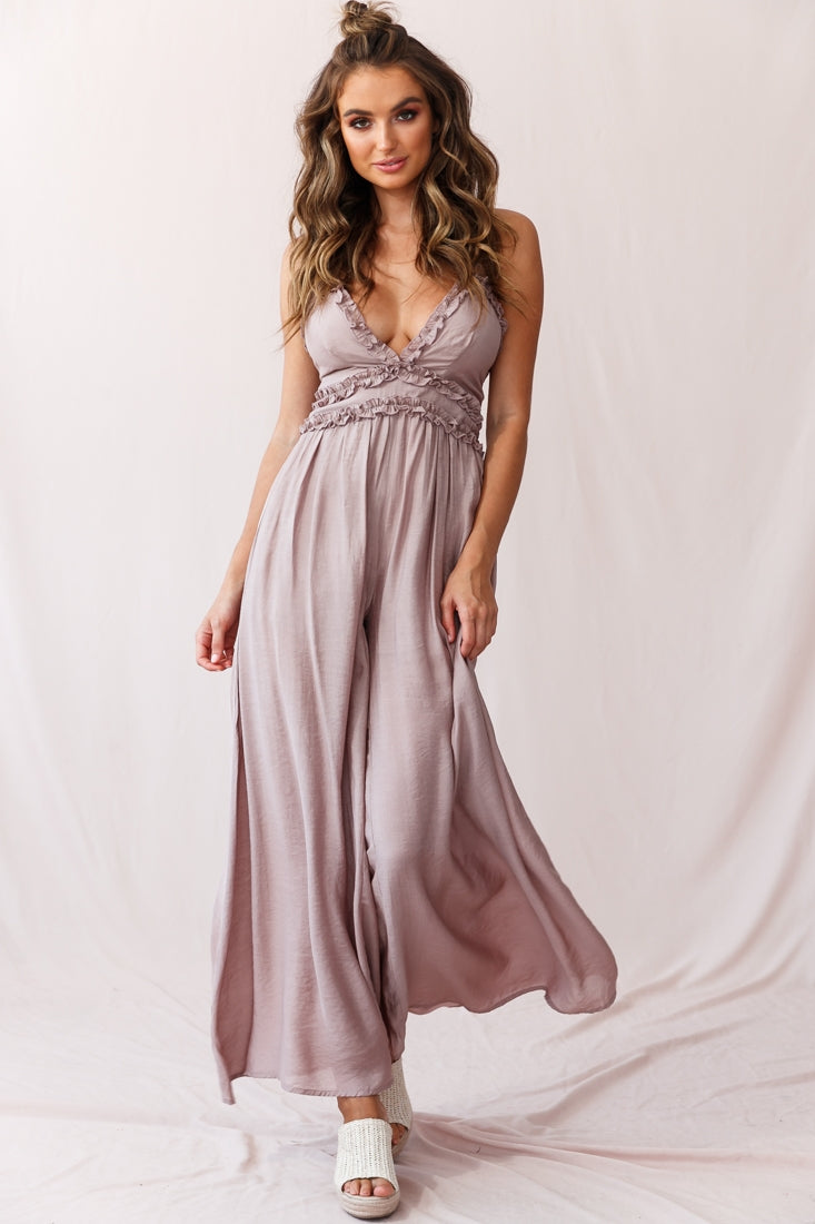 Laney Wide Leg Ruffle Detail Jumpsuit Mocha