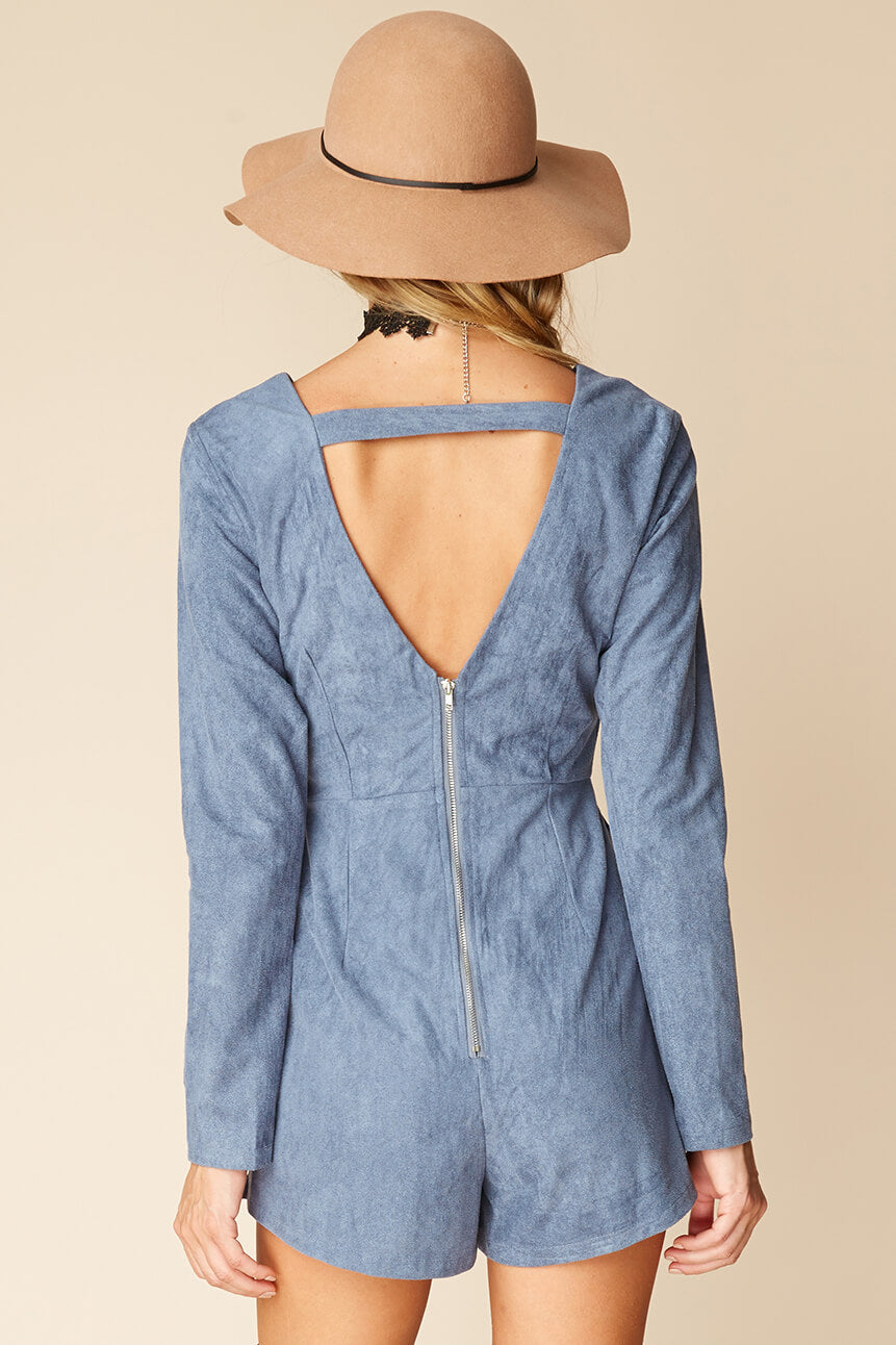 Lizzie Faux Suede Romper Blue