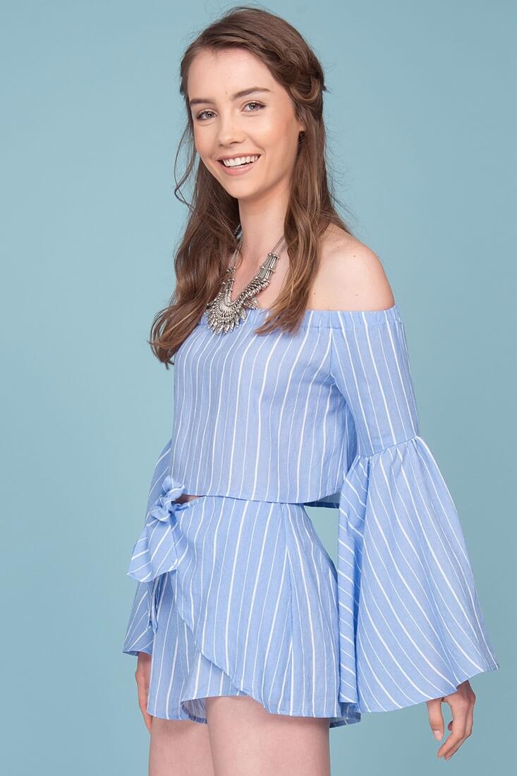 Blaine Tie Waist Pinstripe Shorts Blue