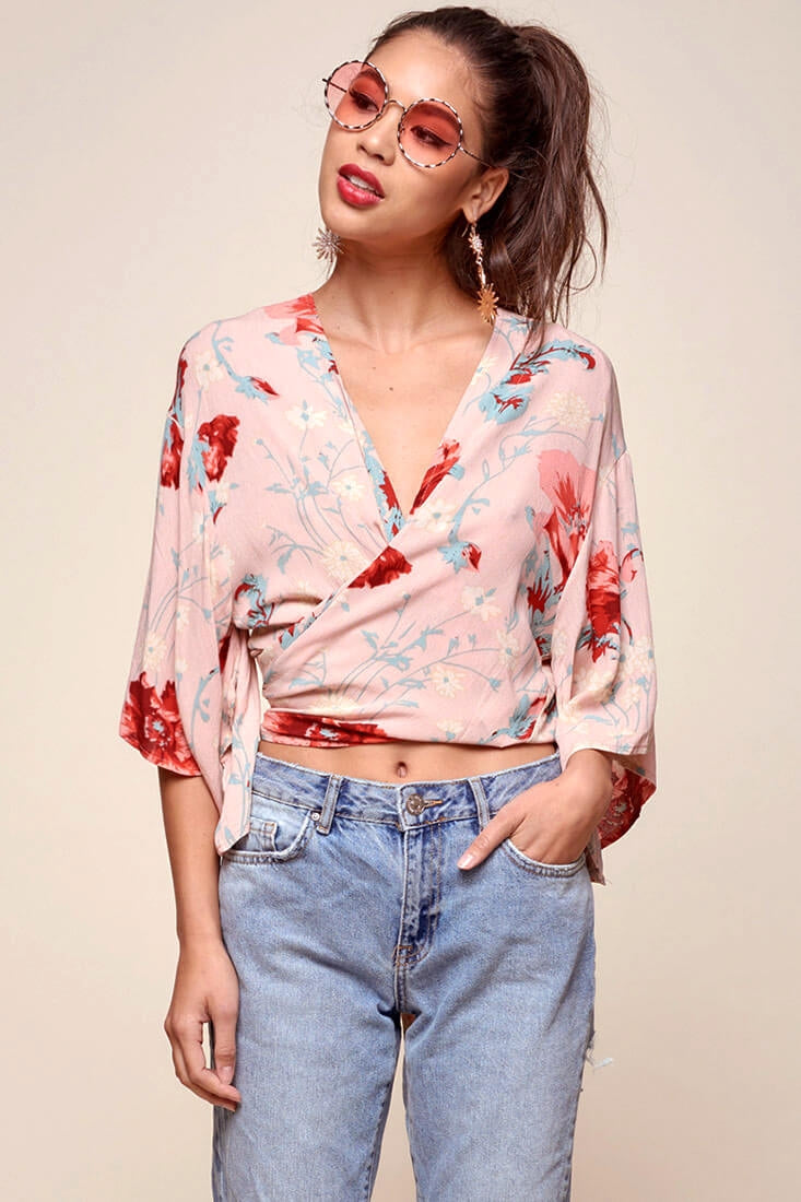 Rivera Waist Tie Floral Top Pink