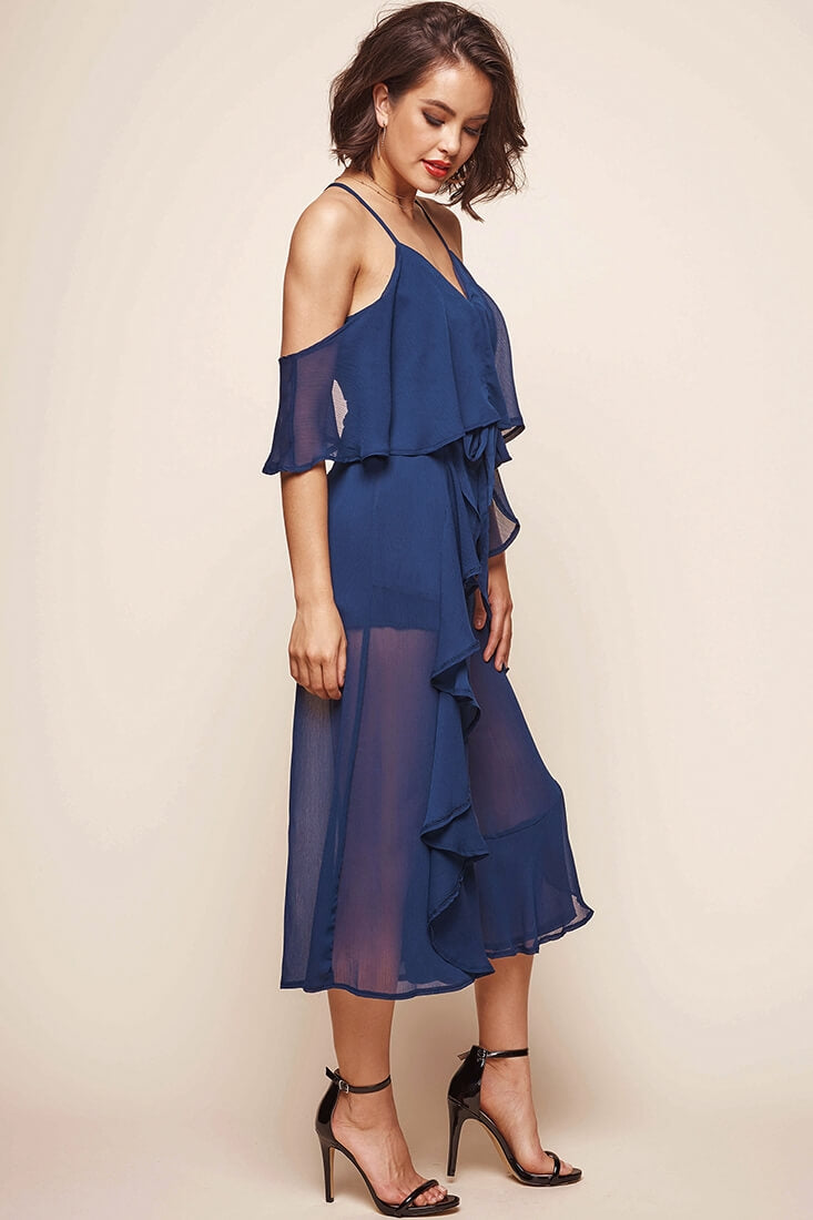 Constance Midi Ruffle Jumpsuit Navy