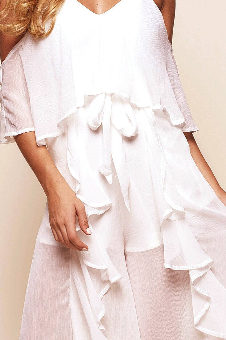 Constance Midi Ruffle Jumpsuit White