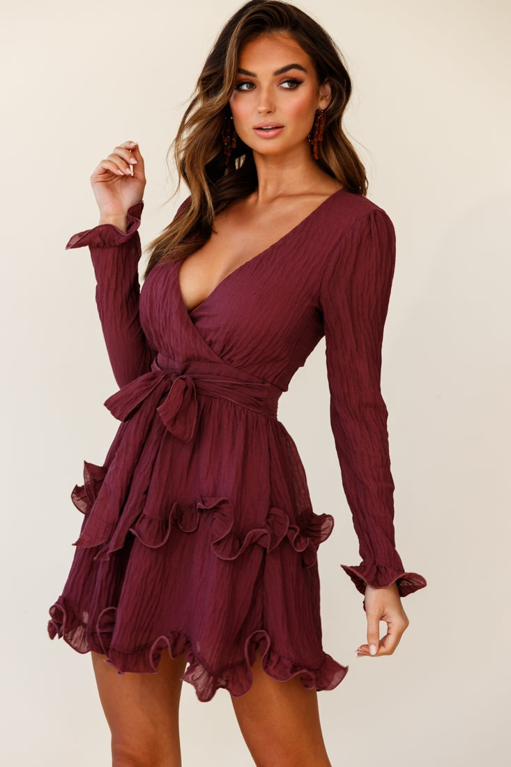 Greta Tiered Ruffle Chiffon Dress Wine