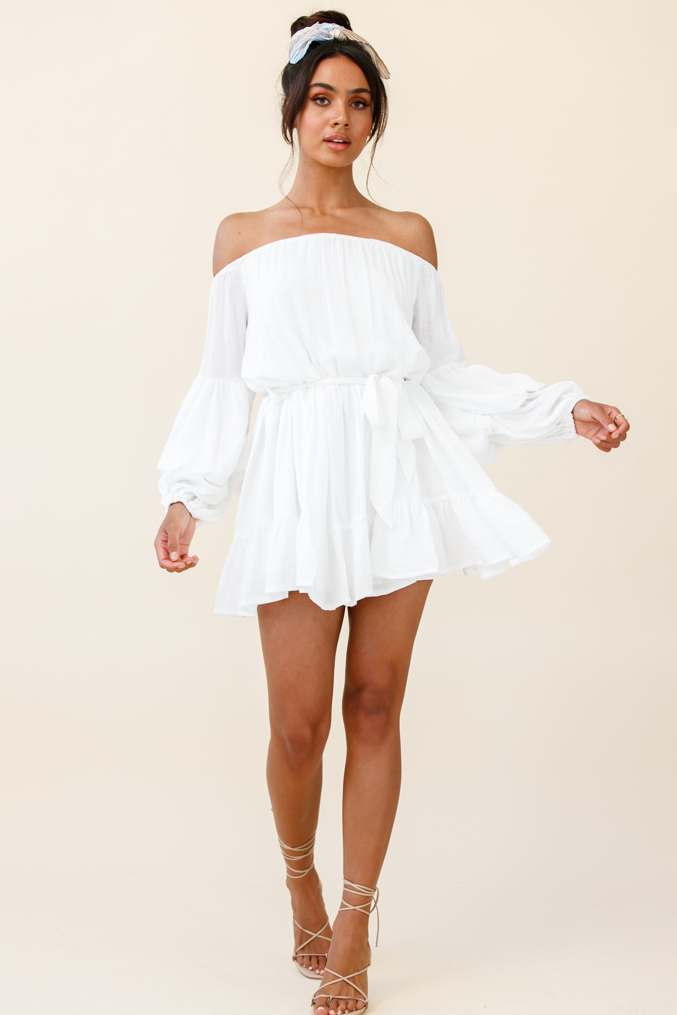 Frida Off-Shoulder Waist Tie Dress White