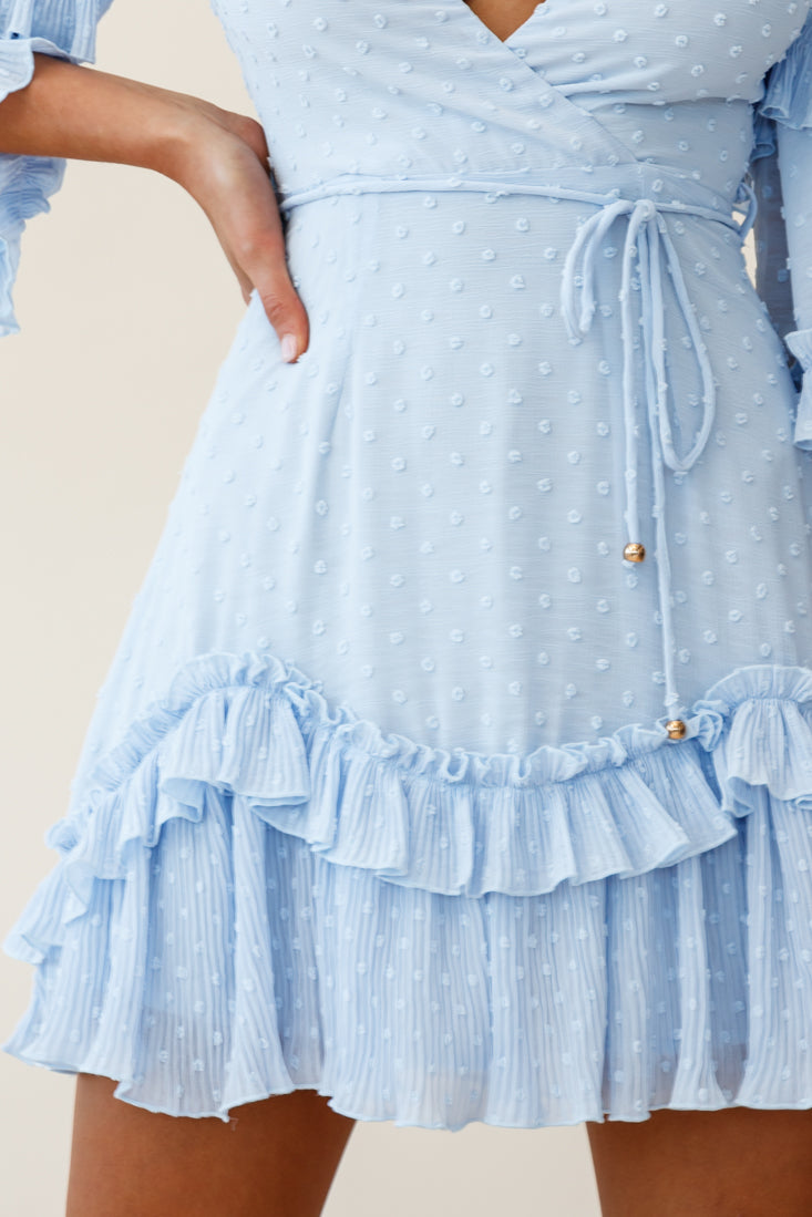Erica Bell Sleeve Accordion Pleat Dress Hail Spot Baby Blue