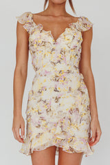 Make Memories Frill Strap Mini Dress Floral Yellow