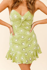 Louella Bust Twist Floral Embroidered Dress Apple Green