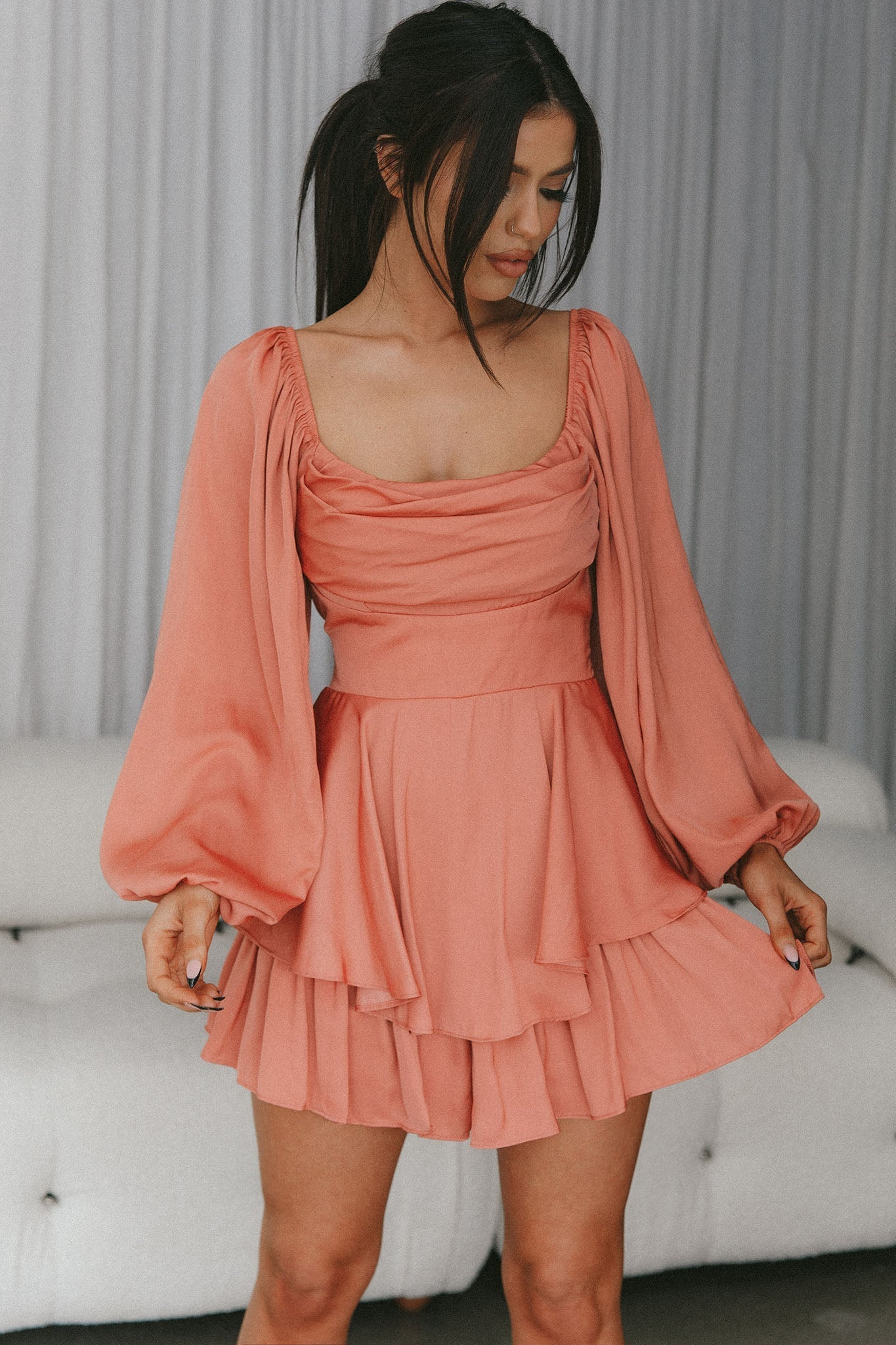 Well Versed Long Sleeve Flounce Romper Rose