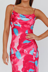 Well Versed Pleated Bust Front Split Dress Flora Pink