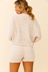 May Flowers Long Sleeve Chunky Knit Sweater Beige