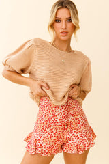 Marla Puff Sleeve Chunky Knit Top Beige