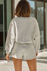 La Femme Long Sleeve Drop Shoulder Font Sweater Grey Marle