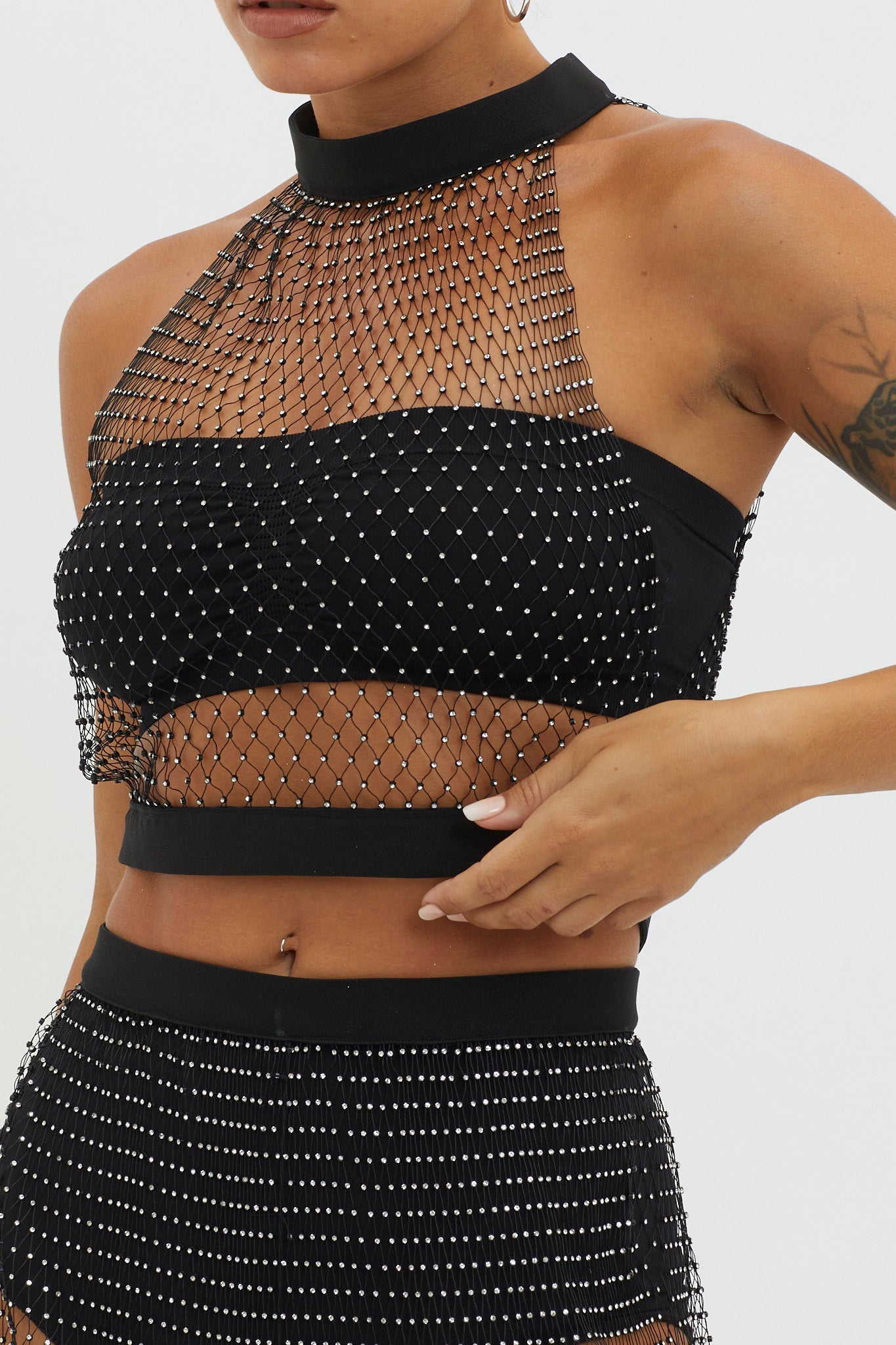 Moon Rock Diamante Mesh Top Black